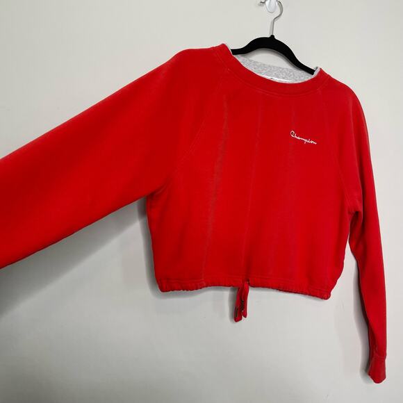 Champion Campus Fleece Cropped Crew Sweatshirt Embroidered Logo Pullover Red S - Picture 3 of 10